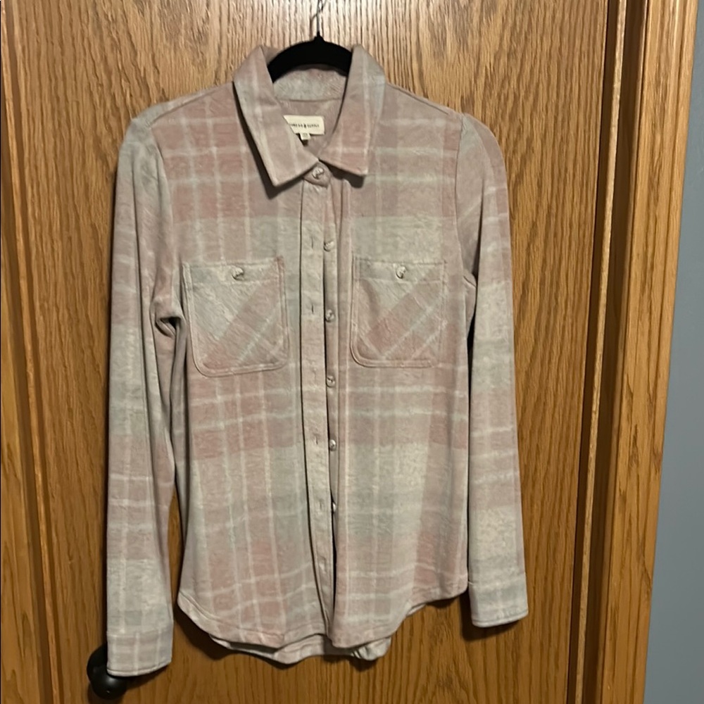 Thread & Supply Plaid Button-Up Shirt in Pink and Gray